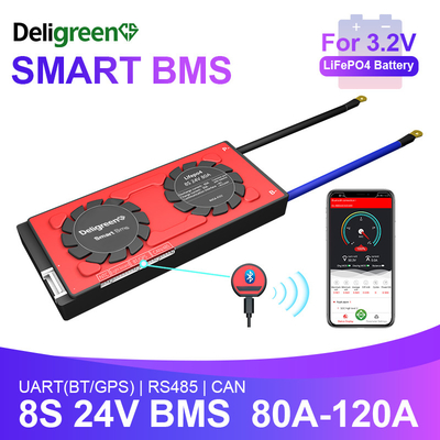デリグリーン スマートBMS Lifepo4 バッテリー 8S 24v 80-120A UART BT 485 CAN機能付き RV屋外収納用